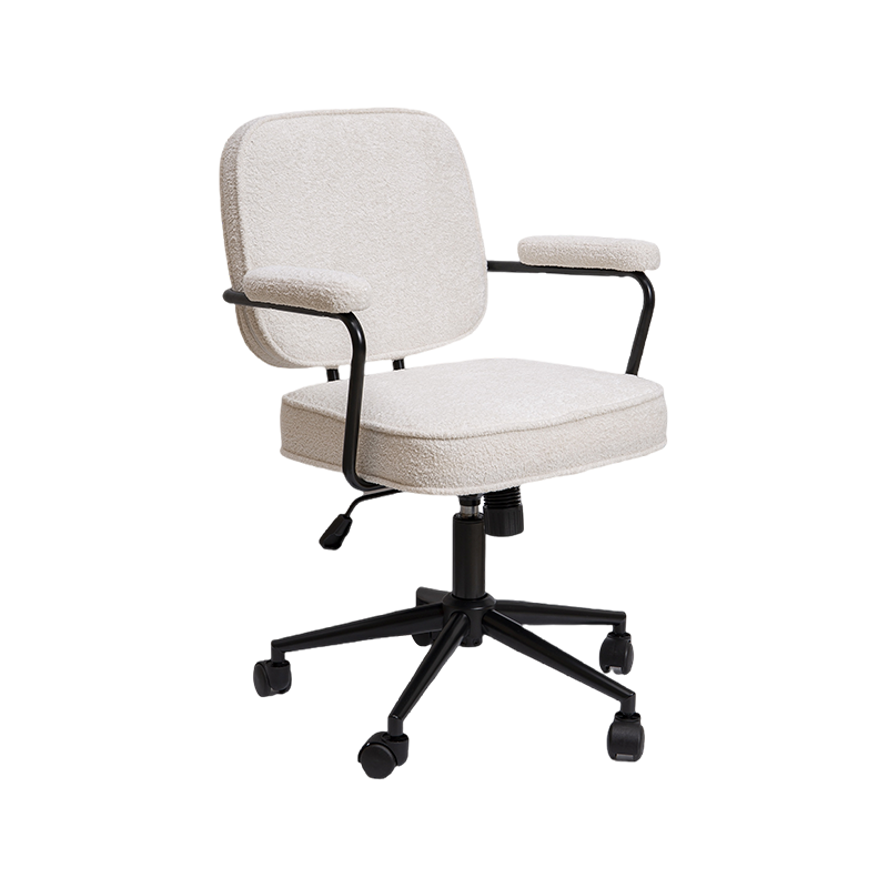 Cadeira de escritório de tecido simples e elegante ajustável com haste de gás de tecido branco